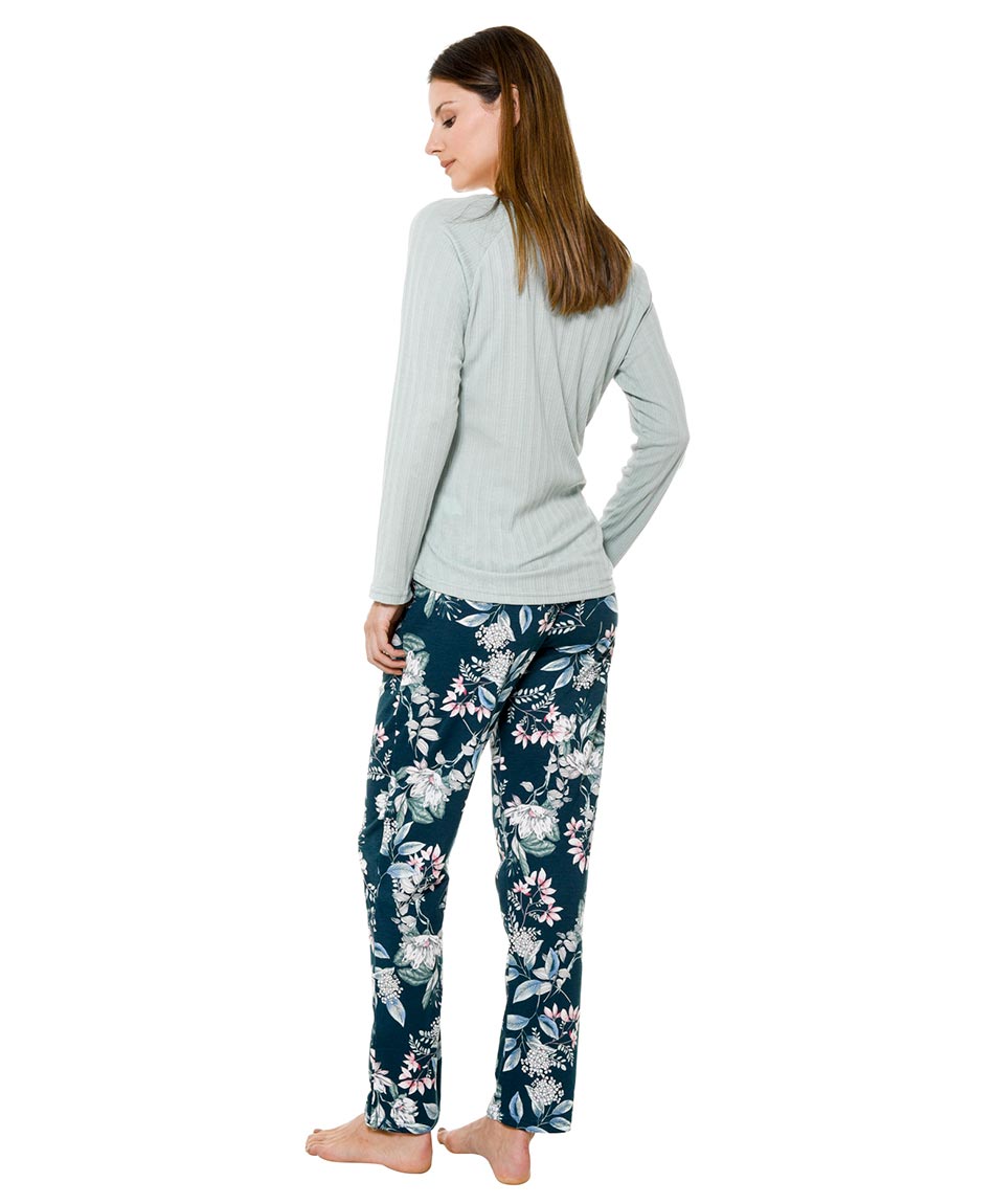 PIJAMA RIB FLORES VERDE PIJAMA RIB FLORES VERDE