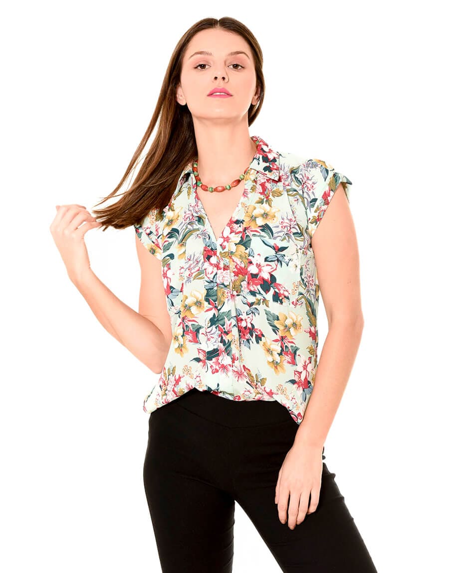 Blusa Crepe Flores Image Woman Tricot Cl